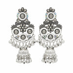 Load image into Gallery viewer, Oxidised Stone Ghungroo Jhumka Earrings