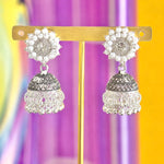 Load image into Gallery viewer, Silver Pearl Cluster Jhumka Earrings