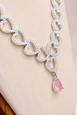 Load image into Gallery viewer, Linked Hearts Pink Drop Necklace Set