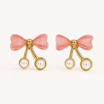 Load image into Gallery viewer, Cherry Blossom Pearl Bow Earrings