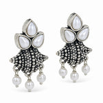 Load image into Gallery viewer, Oxidised Tri-Petal Dome Jhumka with Pearl Drops
