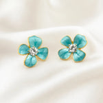 Load image into Gallery viewer, Teal Petal Crystal Centre Studs