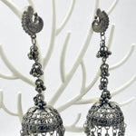 Load image into Gallery viewer, Black Peacock Long Jhumka Earrings