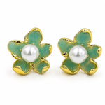 Load image into Gallery viewer, Mint Flower Pearl Centre Stud Earrings