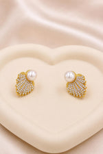 Load image into Gallery viewer, Pearl & Pavé Shell Stud Earrings