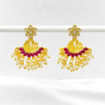 Load image into Gallery viewer, Peacock Ruby Pearl Drop Earrings