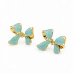 Load image into Gallery viewer, Aqua Bow Gold Rim Stud Earrings