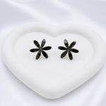 Load image into Gallery viewer, Black Floral Crystal Stud Earrings