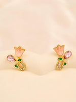 Load image into Gallery viewer, Pink Tulip Crystal Drop Earrings
