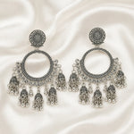 Load image into Gallery viewer, Silver Filigree Hoop Multi Jhumka Earrings