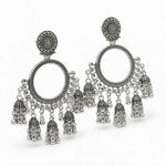 Load image into Gallery viewer, Silver Filigree Hoop Multi Jhumka Earrings