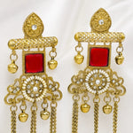 Load image into Gallery viewer, Rajwadi Red Stone Ghungroo Chain Earrings