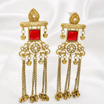 Load image into Gallery viewer, Rajwadi Red Stone Ghungroo Chain Earrings