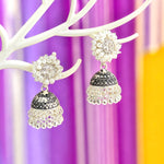 Load image into Gallery viewer, Silver Pearl Cluster Jhumka Earrings