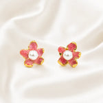 Load image into Gallery viewer, Rose Petal Pearl Centre Stud Earrings