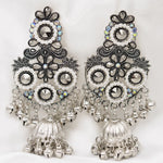 Load image into Gallery viewer, Oxidised Stone Ghungroo Jhumka Earrings