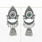 Load image into Gallery viewer, Oxidised Lotus Chandbali Jhumka Earrings