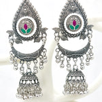 Load image into Gallery viewer, Oxidised Lotus Chandbali Jhumka Earrings