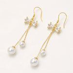 Load image into Gallery viewer, Crystal Bow Pearl Drop Earrings