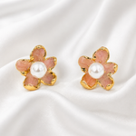 Load image into Gallery viewer, Blush Petal Pearl Centre Stud Earrings