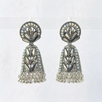 Load image into Gallery viewer, Mirror Stone Oxidised Jhumka Earrings - Silver with mirror stone inlays and ghungroo danglers
