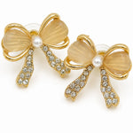 Load image into Gallery viewer, Opal Ribbon Bow Pavé Gold Studs