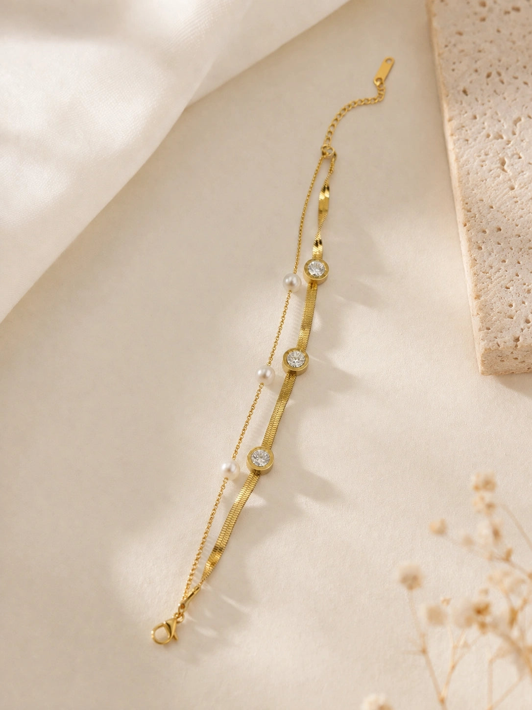 Elegance dual chain pearl bracelet