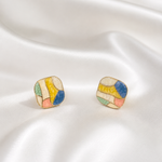 Load image into Gallery viewer, Mosaic Multicolour Enamel Square Stud Earrings