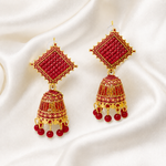 Load image into Gallery viewer, Red Square Jhumka Earrings