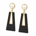 Load image into Gallery viewer, Black Trapeze Pearl Drop Earrings