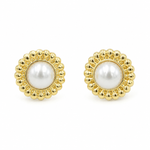 Load image into Gallery viewer, Ivory Pearl Gold Beaded Circle Studs