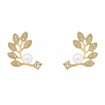 Load image into Gallery viewer, Pearl Leaf Climber Earrings