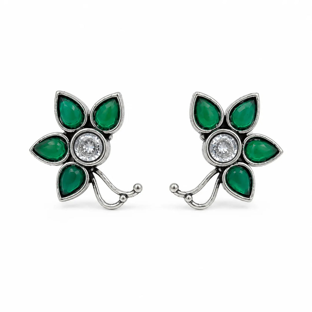 Floral Oxidised Stud Earrings