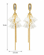 Load image into Gallery viewer, Grey CZ Gold Bar Bell Flower Tassel Drop Earrings
