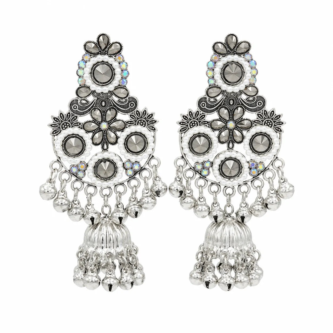Oxidised Stone Ghungroo Jhumka Earrings