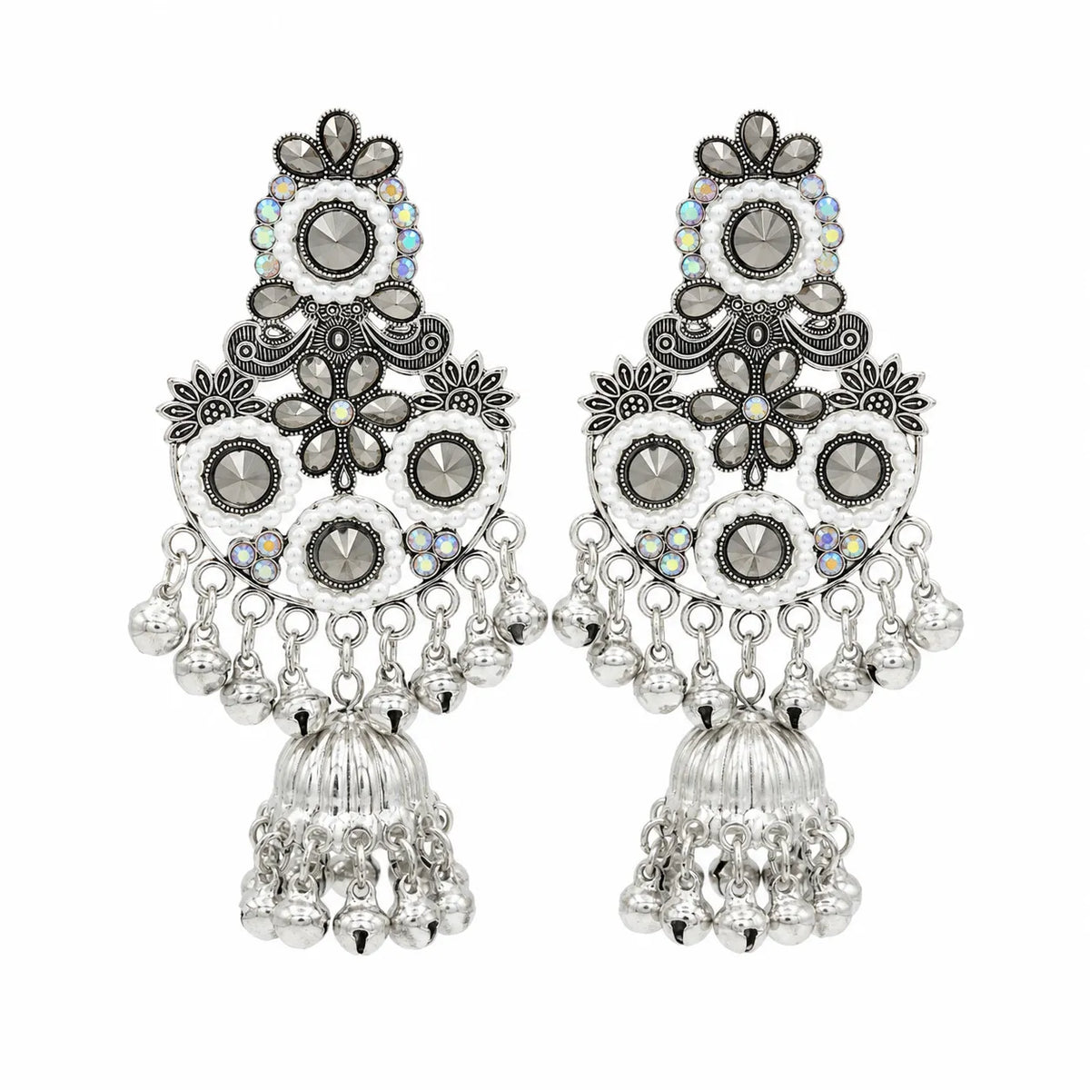 Oxidised stone ghungroo jhumka earrings