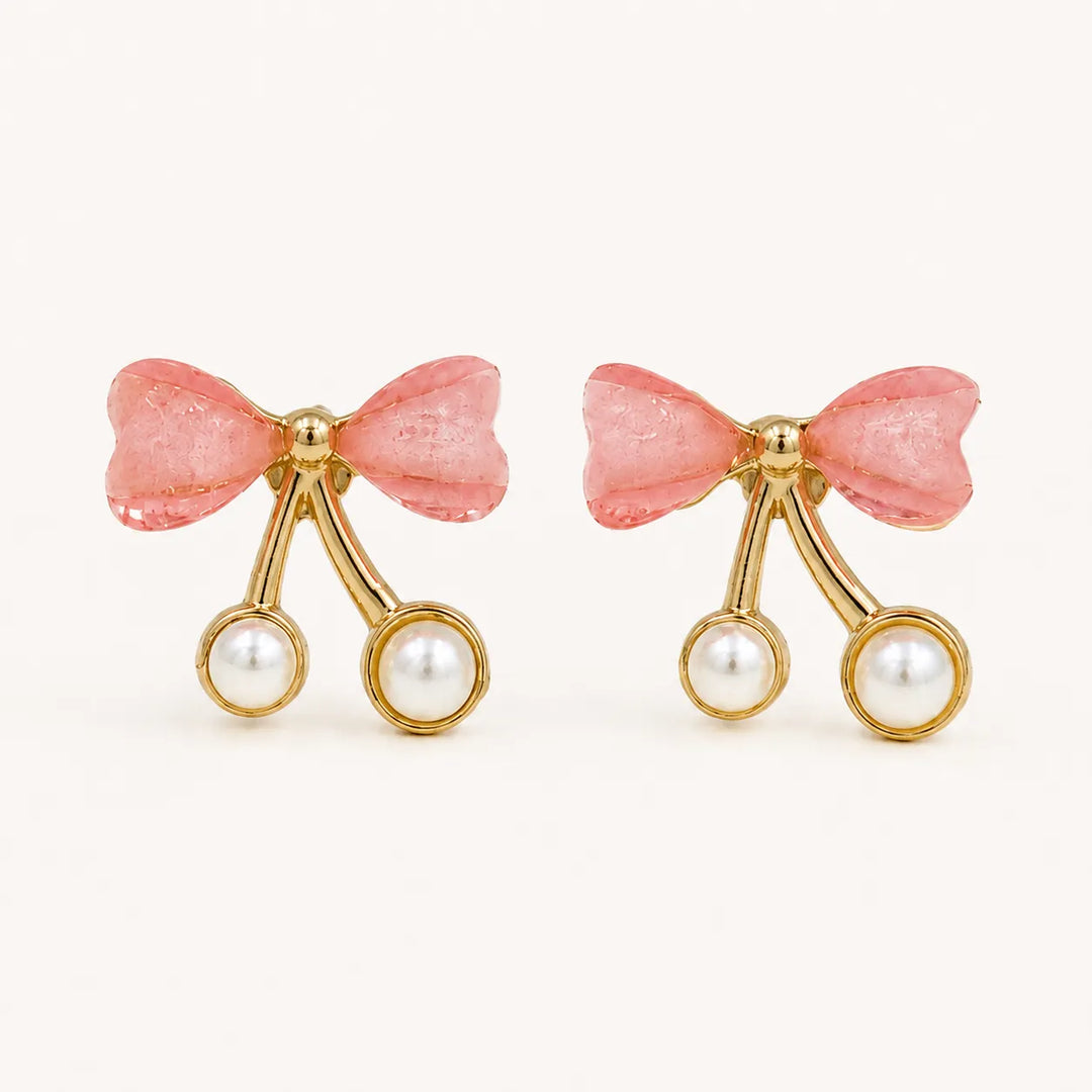Cherry Blossom Pearl Bow Earrings