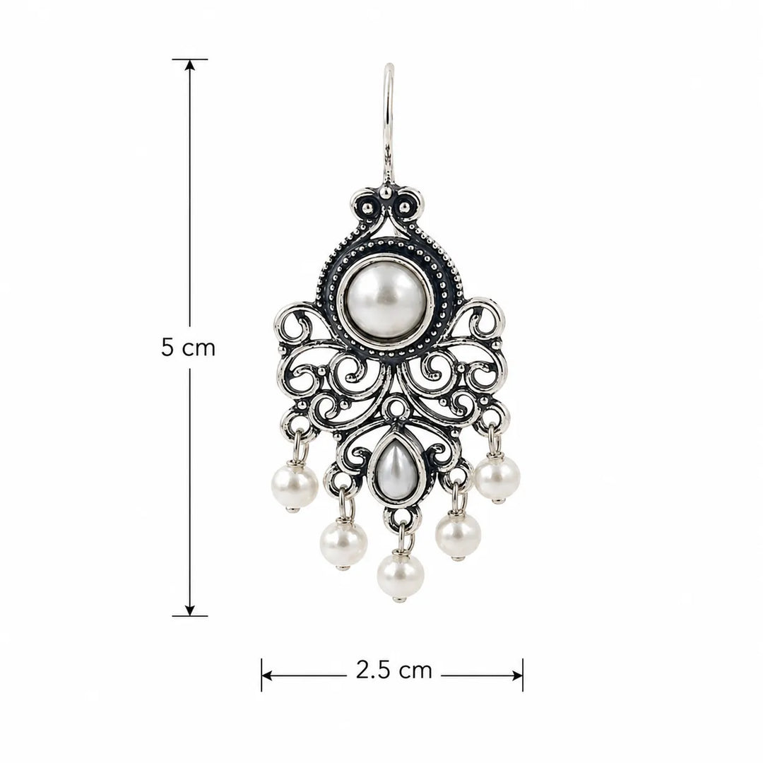 Oxidised Filigree Chandelier Pearl Drop Earrings