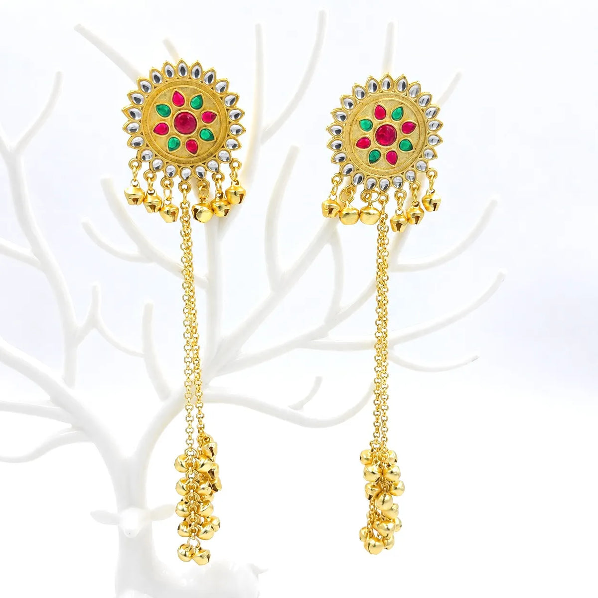 Kashmiri kundan sunflower ghungroo jhumka