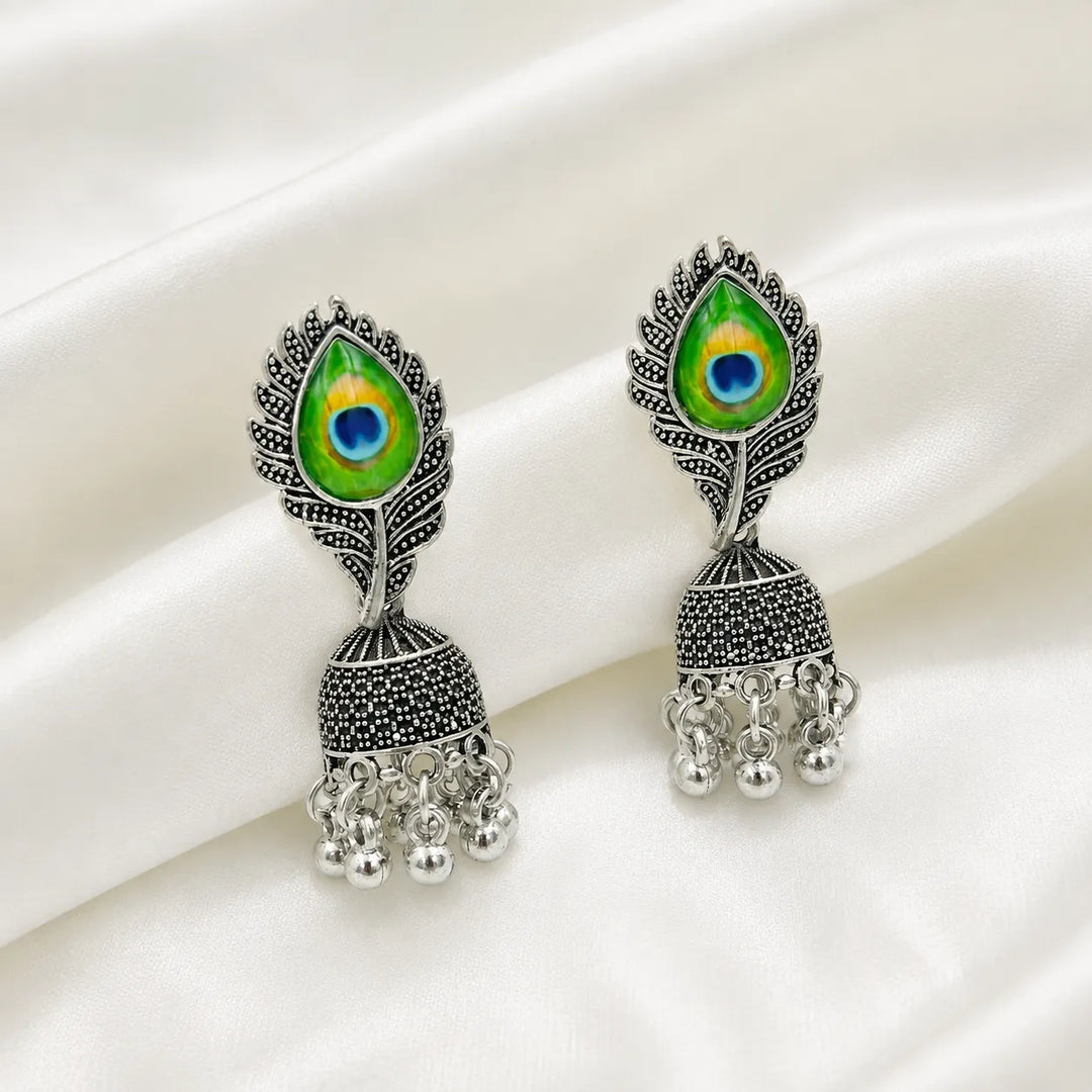 Peacock Enamel Dome Jhumka Earrings