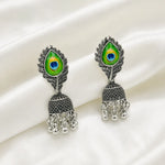 Load image into Gallery viewer, Peacock Enamel Dome Jhumka Earrings
