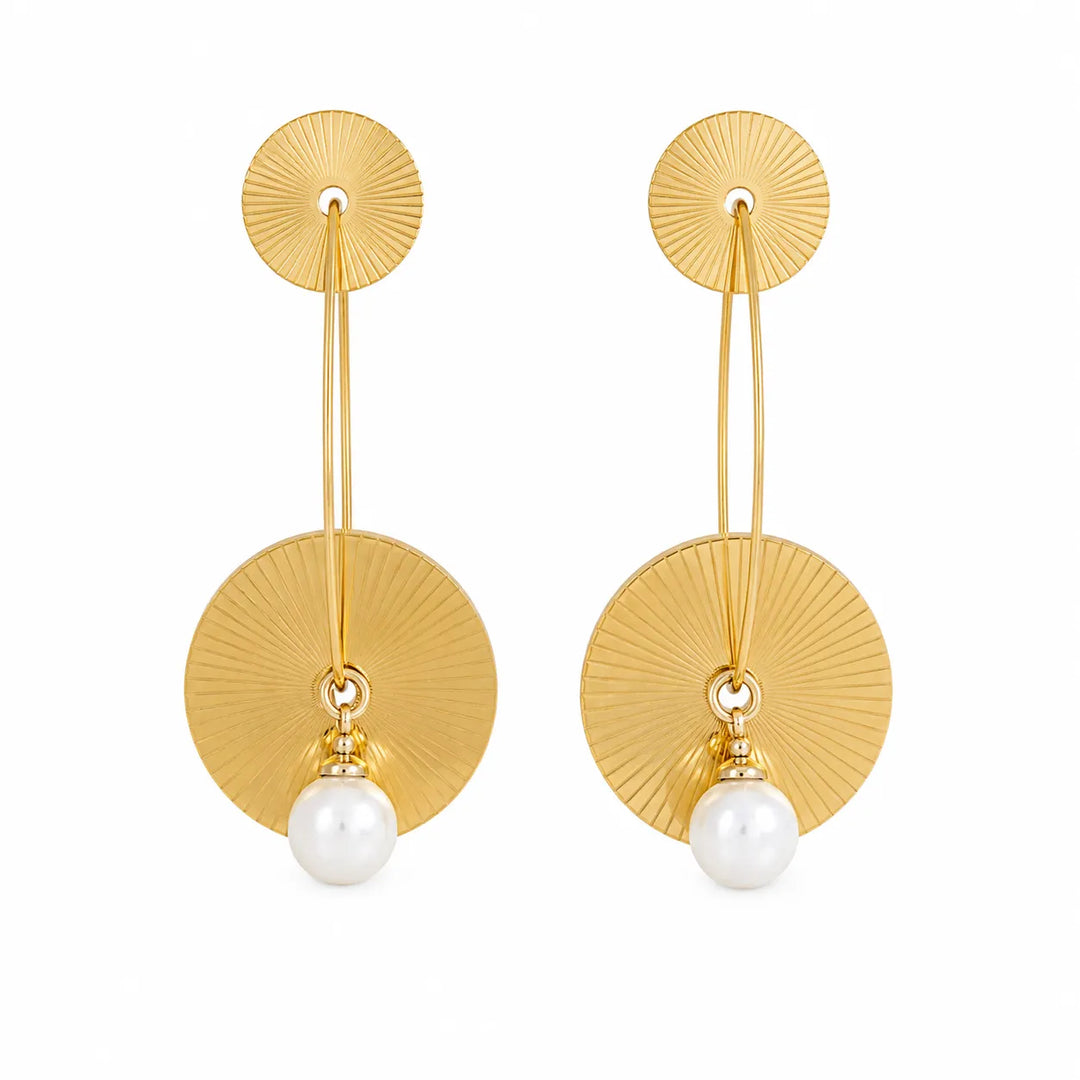 Sunburst Disc Pearl Drop Earrings