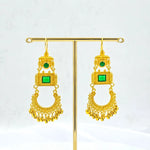 Load image into Gallery viewer, Emerald Chandbali Ghungroo Earrings
