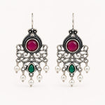 Load image into Gallery viewer, Oxidised Filigree Chandelier Pearl Drop Earrings
