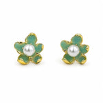 Load image into Gallery viewer, Mint Flower Pearl Centre Stud Earrings
