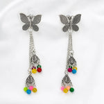 Load image into Gallery viewer, Oxidised Butterfly Chain Jhumka Earrings
