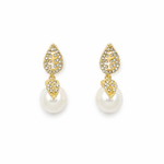 Load image into Gallery viewer, Double Leaf Crystal Pearl Dangle Earrings

