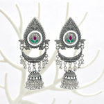 Load image into Gallery viewer, Oxidised Lotus Chandbali Jhumka Earrings
