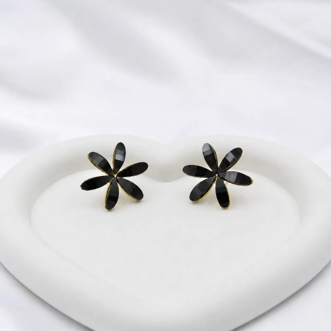 Black Floral Crystal Stud Earrings
