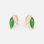 Load image into Gallery viewer, Green &amp; White Dual Leaf Stud Earrings
